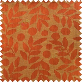 Orange red beige color beautiful floral twigs circles texture leaves pattern vertical stripes horizontal lines main curtain