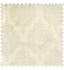 Beige color beautiful damask design floral leaf borders swirl vertical thin lines polyester texture base fabric main curtain