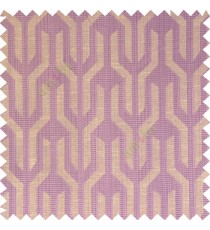 Purple beige cream color geometric designs funnel shape vertical continuous pattern with thin lines polyester base fabric main curtain
