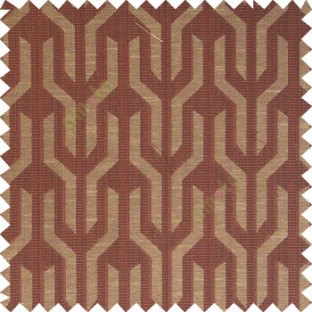 Dark chocolate brown beige color geometric designs funnel shape vertical continuous pattern with thin lines polyester base fabric main curtain