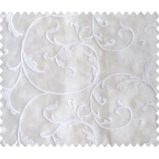 Pure White On White Base Small Scroll Leaves On Stem Continuous