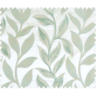 Big Aqua Blue Green Beige Leaves On Stem With Embossed Look On