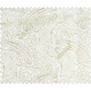 Traditional Ivory Large Paisley Floral Self Design Dark Beige Brown