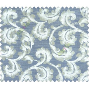 Traditional Ivory Large Scroll Floral Self Design Beige Royal Blue Aqua