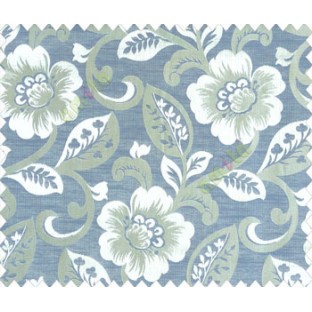 Large Flowers And Leaves Beige Silver Royal Blue Aqua Brown Main