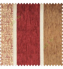 Red brown gold color bold vertical stripes texture finished chenille soft and rough touch jute weaving embossed soft lines poly sofa fabric