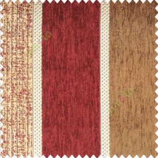 Red brown gold color bold vertical stripes texture finished chenille soft and rough touch jute weaving embossed soft lines poly sofa fabric