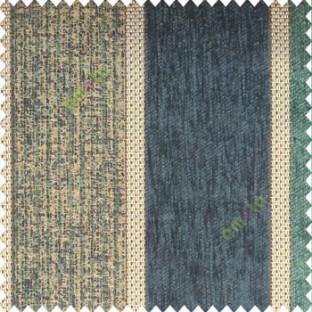 Aqua blue gold color bold vertical stripes texture finished chenille soft and rough touch jute weaving embossed soft lines poly sofa fabric