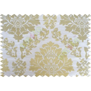 Beige gold white color seamless big damask pattern poly main curtain - 104425