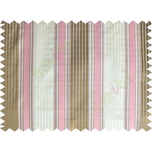 Pink brown beige white color vertical emb texture stripes poly main curtains design - 104438