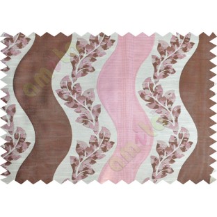 Pink brown beige color vertical flowing stripes with flower pattern poly main curtain - 104442