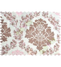 Pink brown beige color seamless big damask pattern poly main curtain - 104443