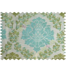 Green blue beige color seamless big damask pattern poly main curtain - 104452