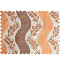 Orange beige brown color vertical flowing stripes with flower pattern poly main curtain - 104460