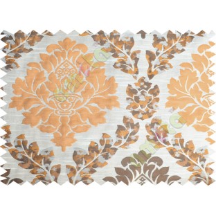 Orange beige brown color seamless big damask pattern poly main curtain - 104461