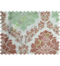 Green maroon beige color seamless big damask pattern poly main curtain - 104469