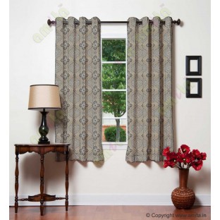 Black beige white color beautiful motif pattern with horizontal pencil stripes poly main curtains design - 104412