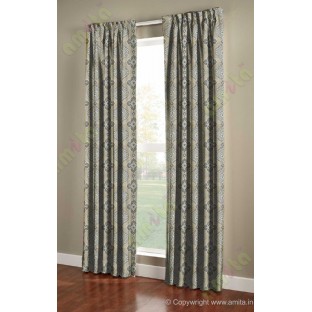 Black beige white color beautiful motif pattern with horizontal pencil stripes poly main curtains design - 104412