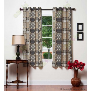 Black beige color geometric pattern with horizontal pencil stripes poly main curtains design - 104414