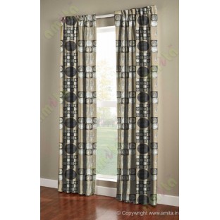 Black beige color geometric pattern with horizontal pencil stripes poly main curtains design - 104414