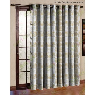 Beige gold white color geometric pattern with horizontal pencil stripes poly main curtains design - 104423