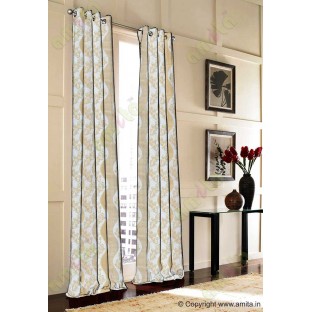 Beige gold white color vertical flowing stripes with flower pattern poly main curtain - 104424