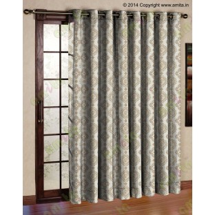 Brown beige gold color beautiful motif pattern with horizontal pencil stripes poly main curtains design - 104430