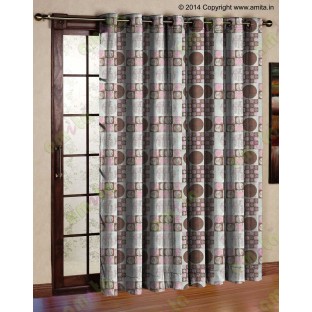 Pink brown beige color geometric pattern with horizontal pencil stripes poly main curtains design - 104441