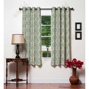 Green blue beige color beautiful motif pattern with horizontal pencil stripes poly main curtains design - 104448