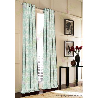 Green blue beige color beautiful motif pattern with horizontal pencil stripes poly main curtains design - 104448