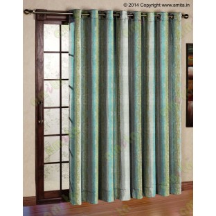 Green blue beige colour vertical texture colour paint with horizontal pencil stripes poly main curtains design - 104449