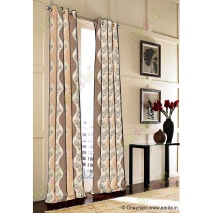 Green blue beige color vertical flowing stripes with flower pattern poly main curtain - 104451