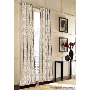 Orange brown beige color beautiful motif pattern with horizontal pencil stripes poly main curtains design - 104457