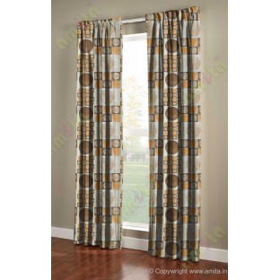 Orange beige brown color geometric pattern with horizontal pencil stripes poly main curtains design - 104459