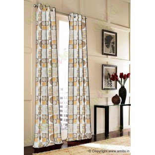 Orange beige brown color geometric pattern with horizontal pencil stripes poly main curtains design - 104459