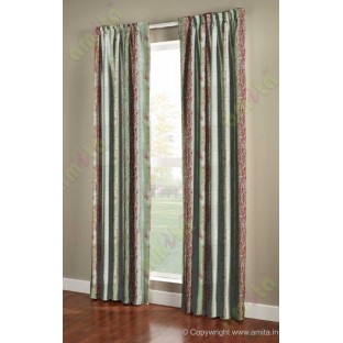 Green maroon beige colour vertical texture colour paint with horizontal pencil stripes poly main curtains design - 104466
