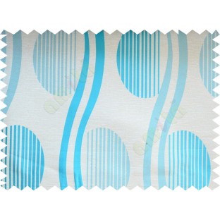 Aqua blue beige semi oval stripes curve bold lines poly fabric main curtain designs