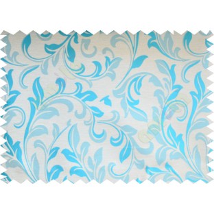 Aqua blue beige traditional leafy poly fabric main curtain designs
