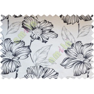 Black white beige beautiful natural flower poly fabric main curtain designs