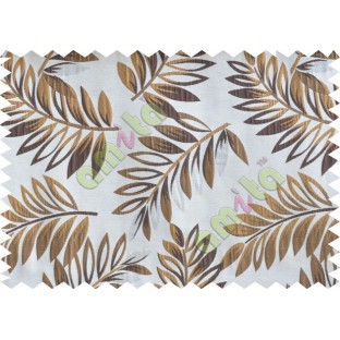 Brown beige silver color elegant leaf pattern poly main curtains design - 104539