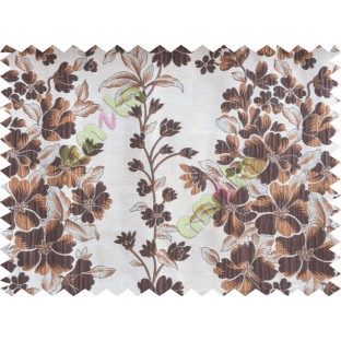 Brown beige silver color seamless floral pattern with poly thick fabric curtains design - 104540