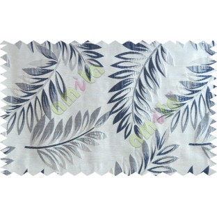 Blue white silver color elegant leaf pattern poly main curtains design - 104563