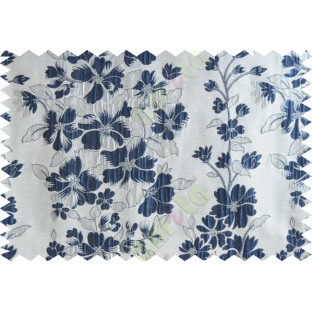 Blue white silver color seamless floral pattern with poly thick fabric curtains design - 104564