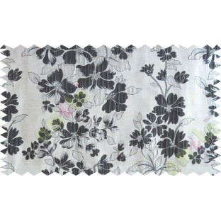 Black silver beige color seamless floral pattern with poly thick fabric curtains design - 104574