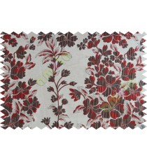 Maroon brown beige color seamless floral pattern with poly thick fabric curtains design - 104579