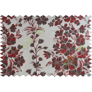 Maroon brown beige color seamless floral pattern with poly thick fabric curtains design - 104579