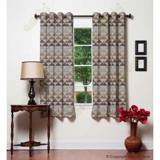 Brown Beige Geometric Triangle Design Poly Fabric Main Curtain-Designs