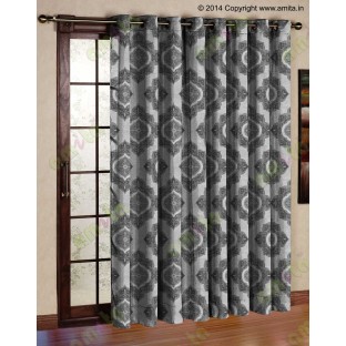 Black Beige Damask Poly Fabric Main Curtain-Designs