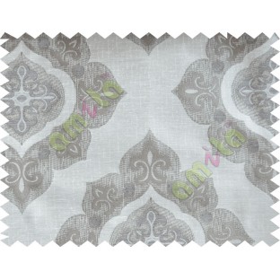 Beige Grey Damask Poly Fabric Main Curtain-Designs
