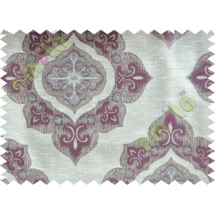 Purple Brown Grey Damask Poly Fabric Main Curtain-Designs